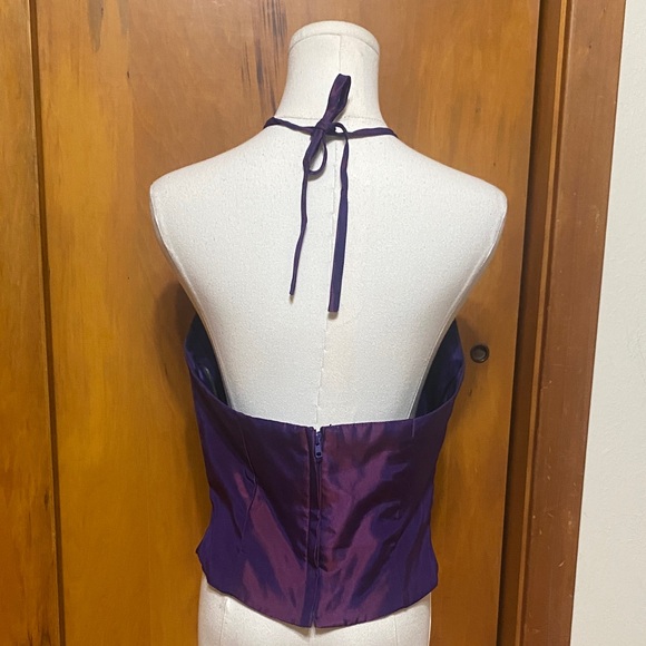 Gunne Sax Purple Iridescent Rhinestone Halter Neck Tie Glam Formal Prom Dance - Picture 4 of 8